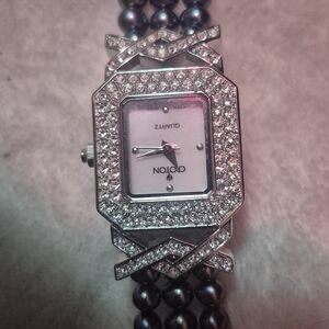 Croton Silver Watch with Black Pearl Accents